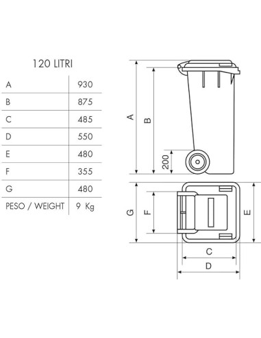 BIDONI CARRELLATI 120 LITRI CON COPERCHIO E RUOTE PER USO ESTERNO PLASTICA RESISTENTE- MOBIL PLASTIC