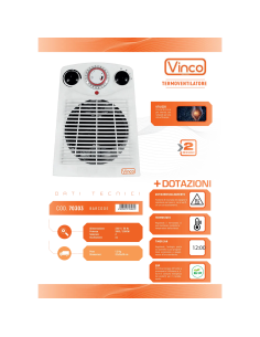 TERMOVENTILATORE 2 KILOWATT PER BAGNO O SCALDABAGNO - VINCO 2